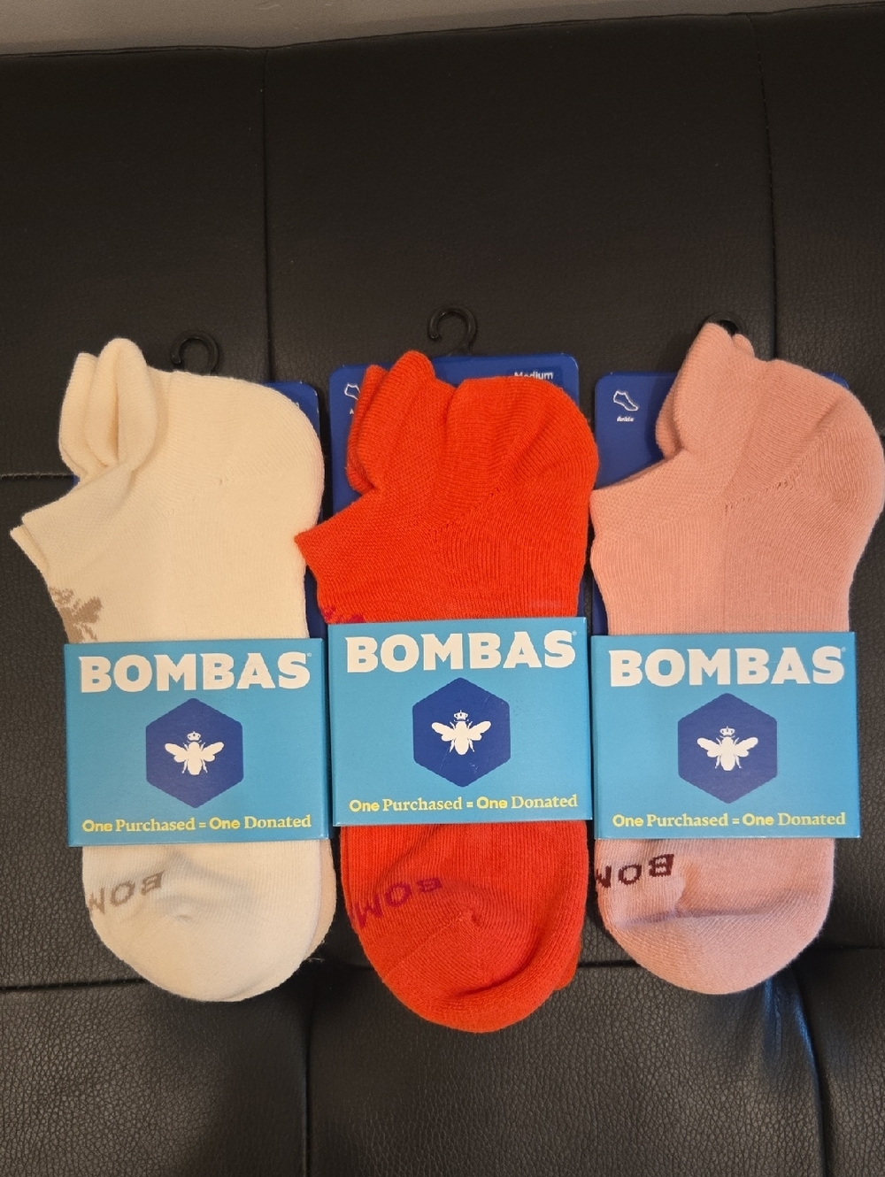 Bombas Women's Low-Cut Ankle Socks — Cream, Bright Orange, Blush Pink (3-Pr) NEW